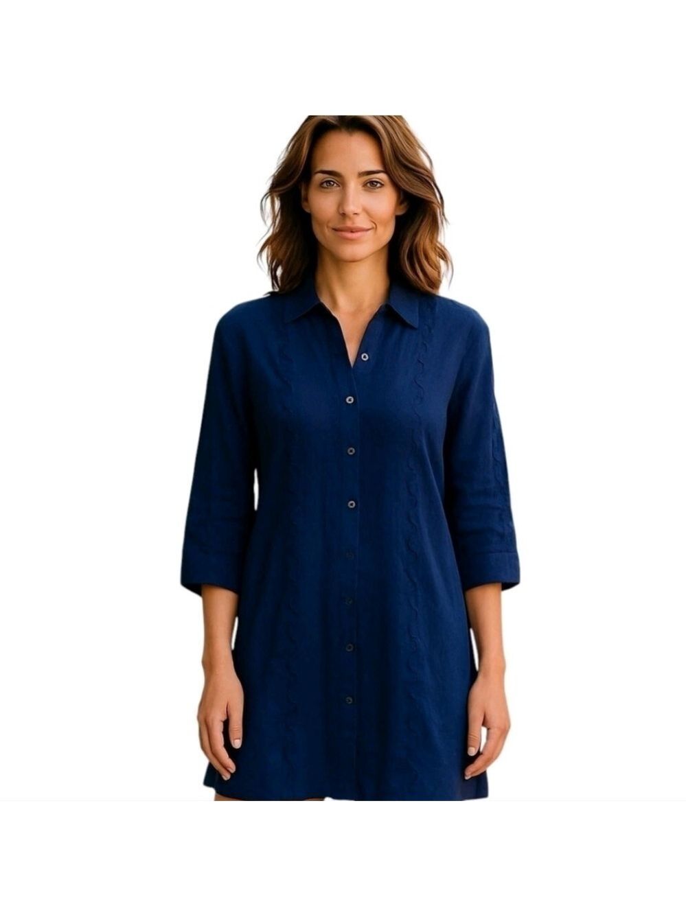 LAUNDRY by Shelli Segal Blue Embroidered Collared Long Sleeve Shirt Dress Size 2